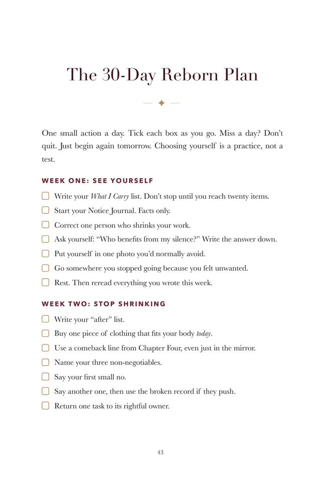 30-Day Reborn Plan checklist page